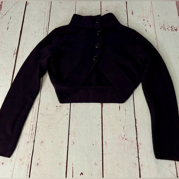 The Limited Sweaters - The Limited Black Crop Button Up Sweater Size L